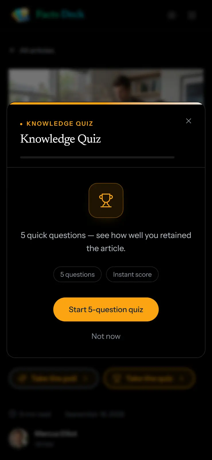 Facts Deck mobile — Quiz · Dark