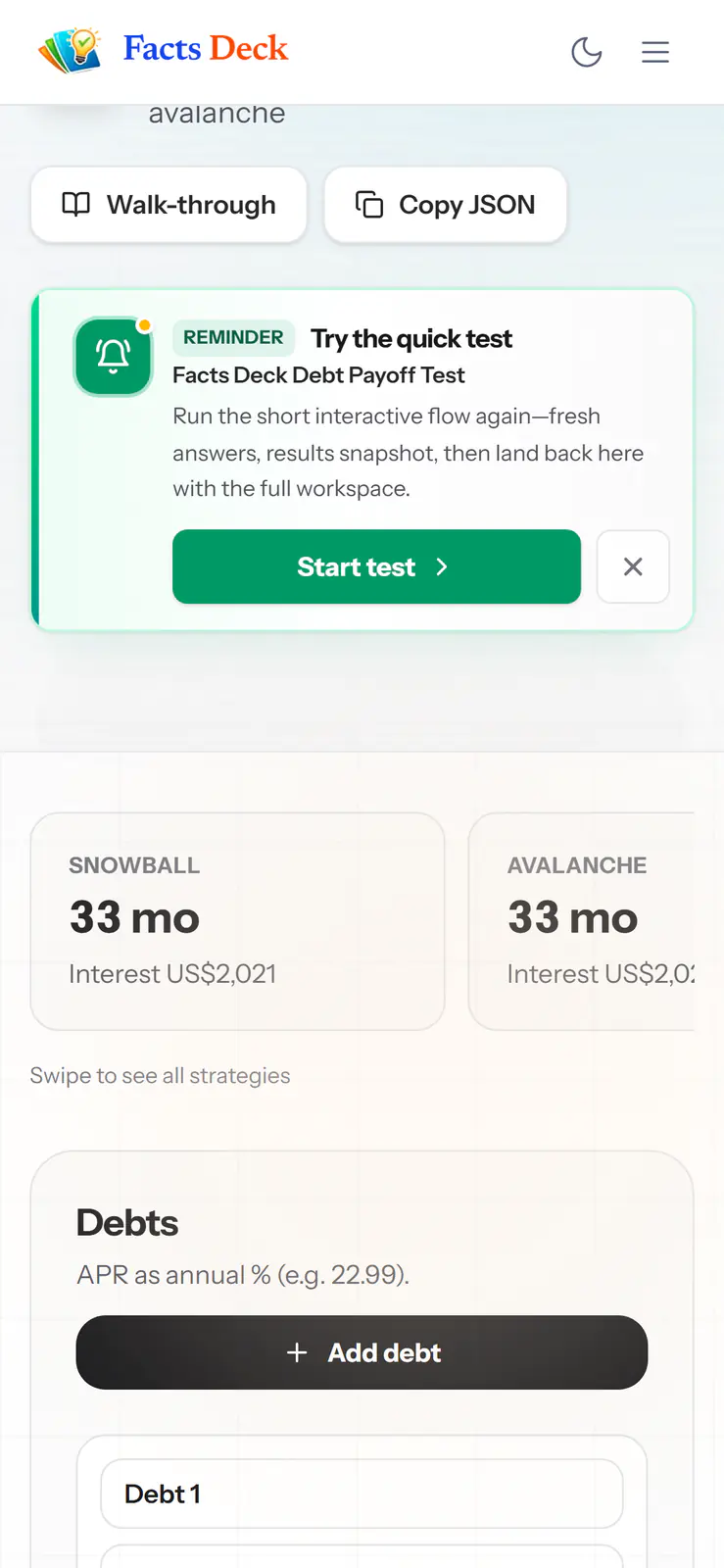 Facts Deck mobile — Workspace