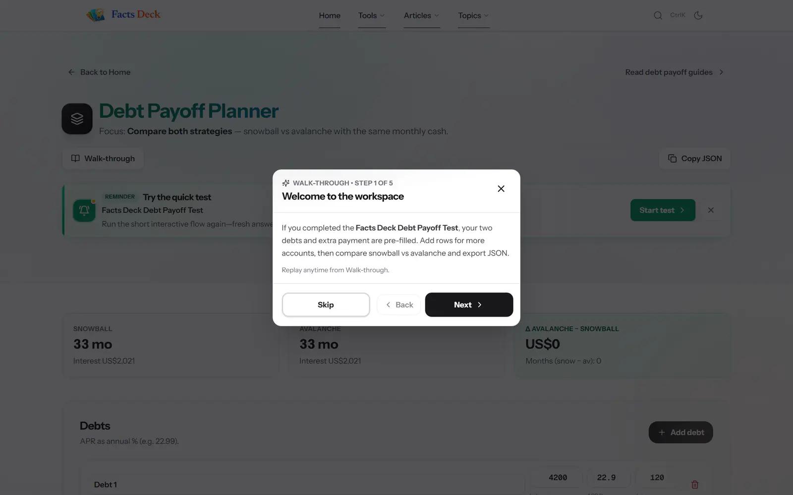 Debt Payoff Planner — Walk-through
